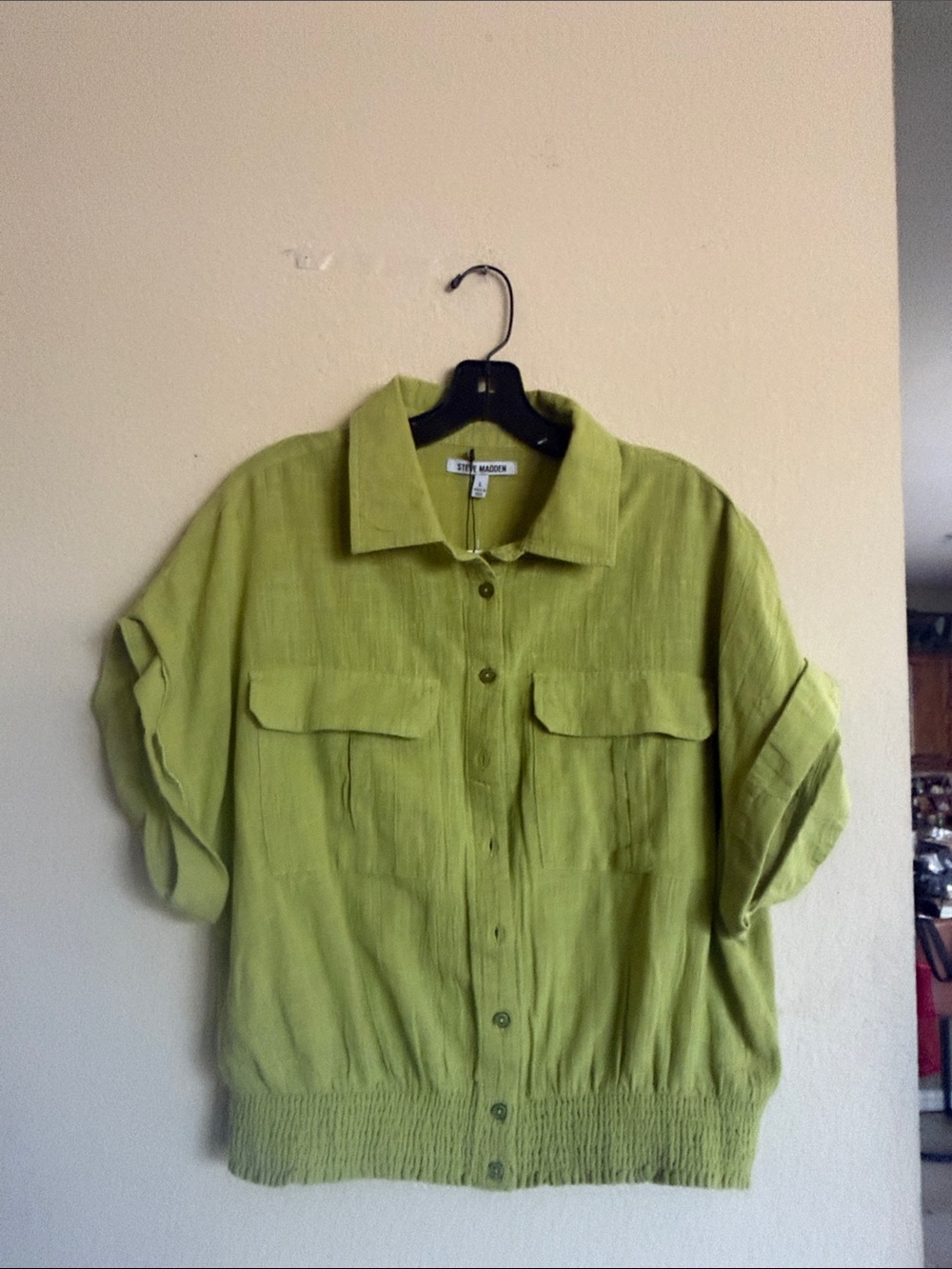 Steve Madden Lime Green Button-Front Utility Shirt